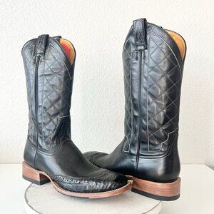 NEW Rod Patrick Mens Cowboy Boots 12.5A Black Caiman Western Square Toe Wing Tip